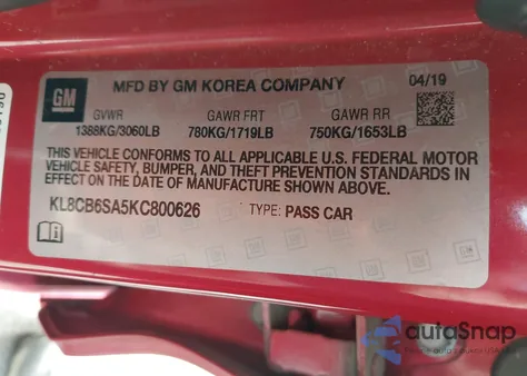 2019 Chevrolet Spark Ls Cvt from USA, damaged, VIN KL8CB6SA5KC800626